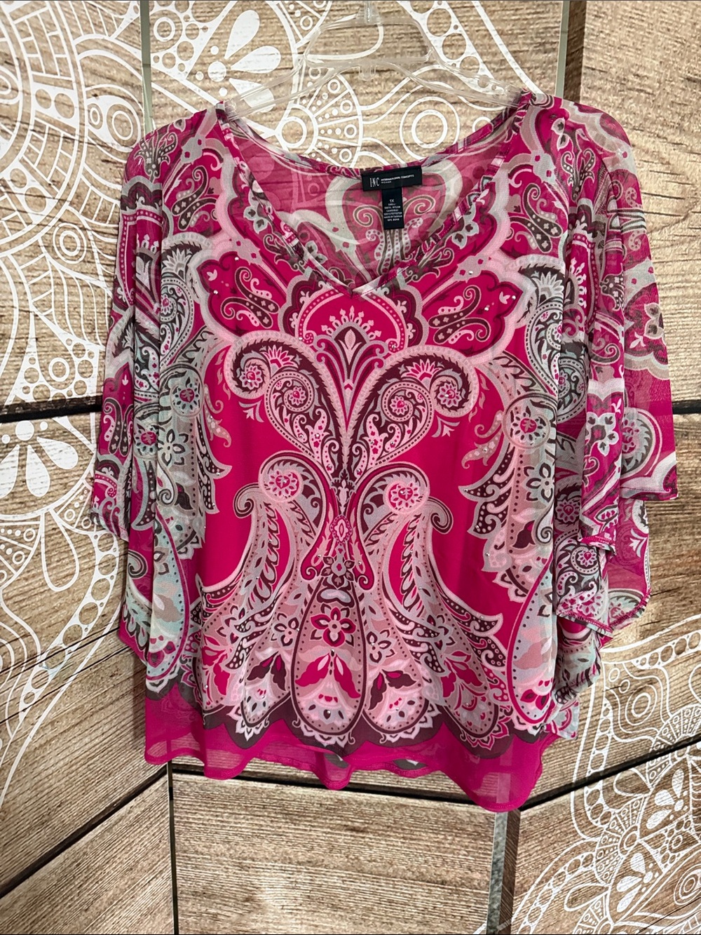 INC International Concepts Pink Paisley V-Neck Blouse